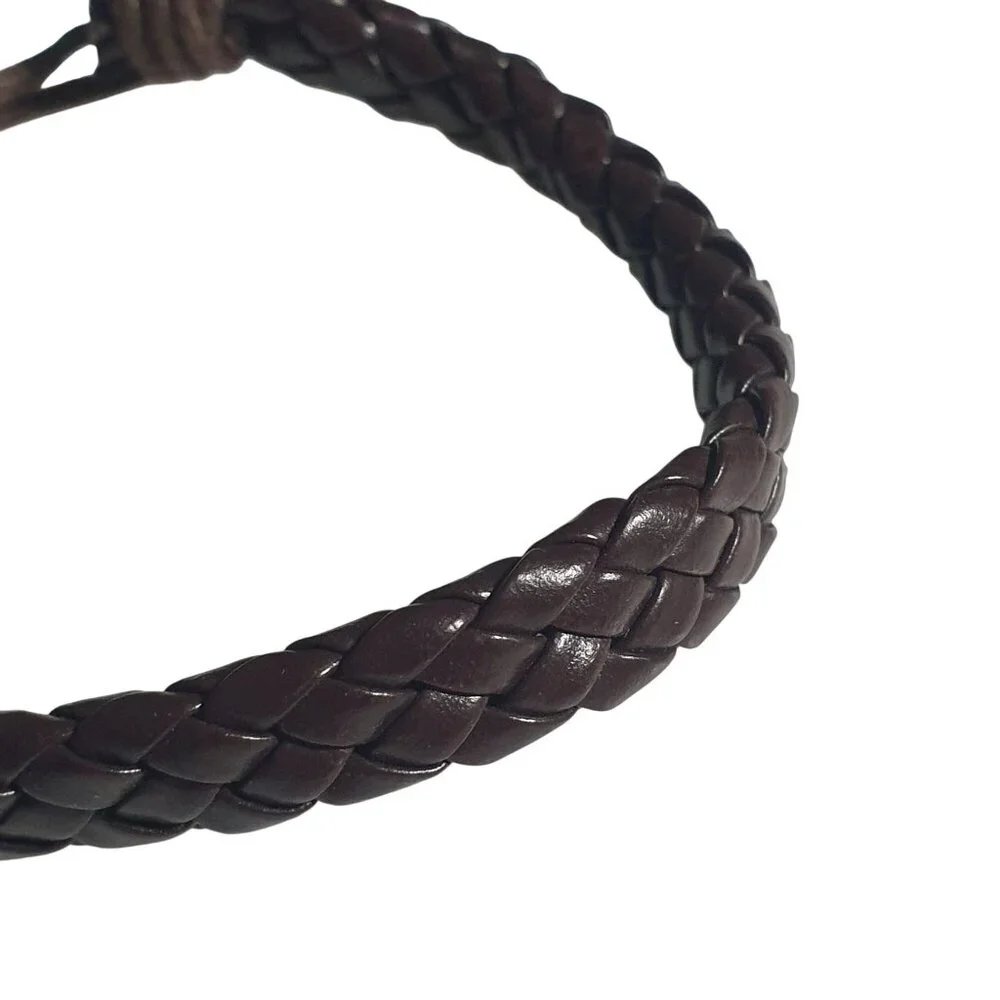 Braided Brown Adjustable Leather Bracelet Handmade Knot Closure Boho Western